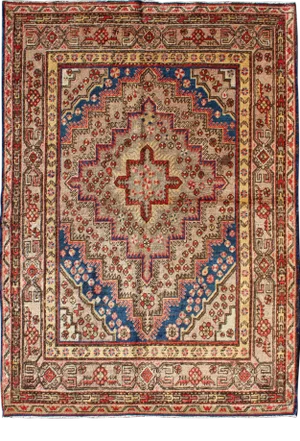 Colorful Antique Khotan Rug With Multi Layered Medallion 4'8 X 6'6