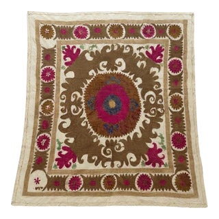 Suzani Tapestry - Red Tashkent Embroidery 4' X 4'4'' For Sale