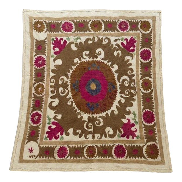 Suzani Tapestry - Red Tashkent Embroidery 4' X 4'4'' For Sale