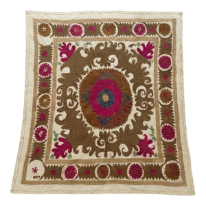 Suzani Tapestry - Red Tashkent Embroidery 4' X 4'4''