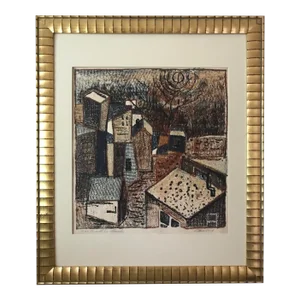 Vintage Expressionist Woodblock Print "San Miguel De Allende" by Harry Sternberg