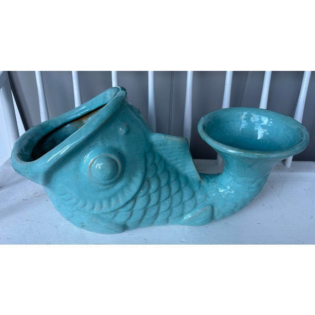 Glazed Pottery Koi Fish Planter in Turquoise After Gladding, McBean For Sale - Image 10 of 11