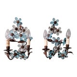 Murano Crystal Floral Wall Sconces, 1950s, Set of 2 For Sale
