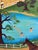 1980s oil on canvas landscape painting by J. Young. A folk art landscape scene in the style of Charles Wysocki or Grandma...