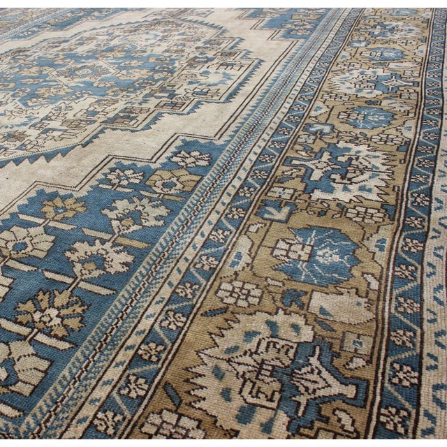 Textile Vintage Turkish Rug With Geometric Design in Blue, Gold and Cream Colors For Sale - Image 7 of 9