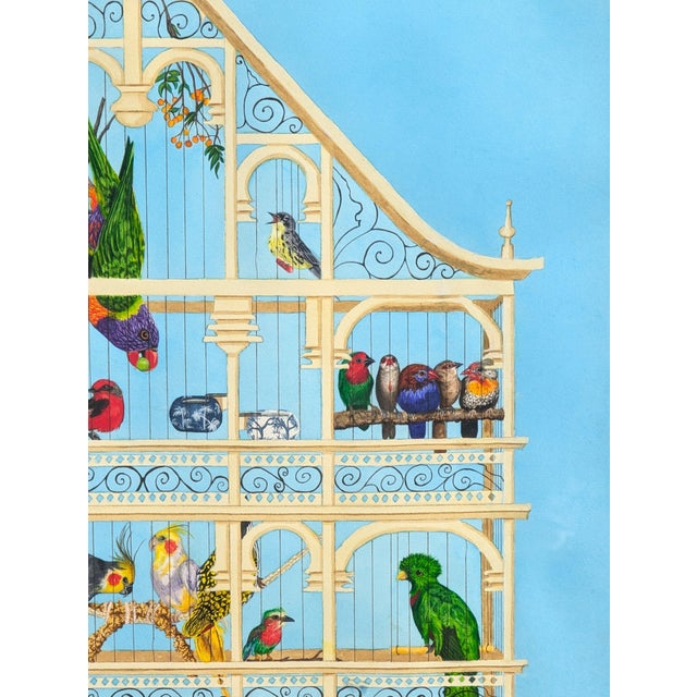 Jennifer Lively “Bird Cage” Contemporary Blue Toned Surreal Still Life Painting of Various Birds, 2016 For Sale - Image 10 of 11