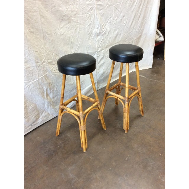 1950s French Rattan and Bamboo Bar Stools - a Pair For Sale - Image 13 of 13