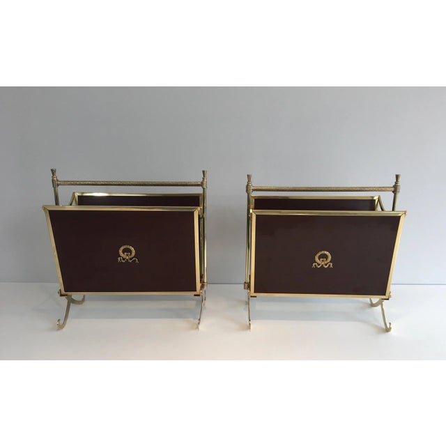 Attributed to Maison Jansen. Rare Pair of Neoclassical Mahogany and Brass Magazine Racks. Circa 1940