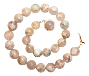 Natural Cherry Blossom Agate Knotted Beaded Necklace