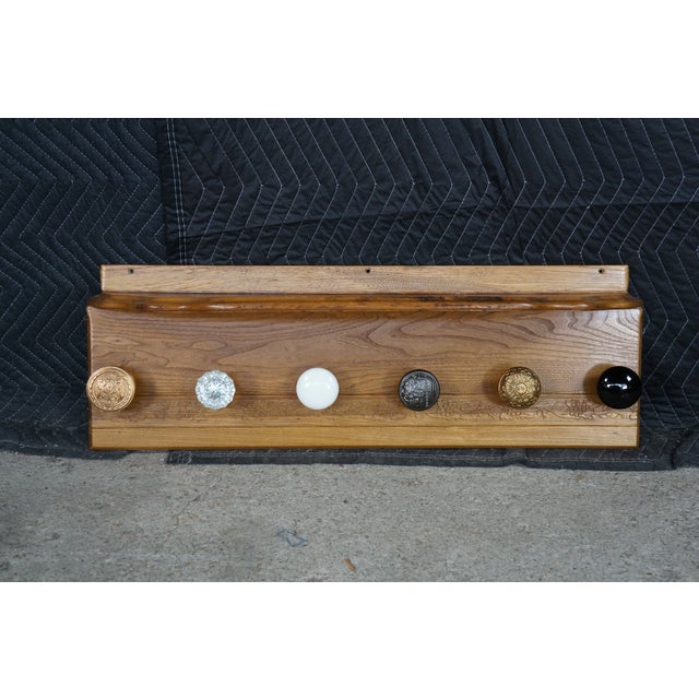 Antique Oak Coat Rack Shelf Salvaged Door Knob Hooks Grapevine Architectural 30" For Sale - Image 6 of 18