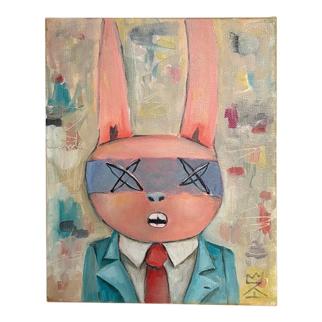Jacqueline Myers-Cho “Mr Rabbit” Figurative Painting on Canvas, 2018 For Sale
