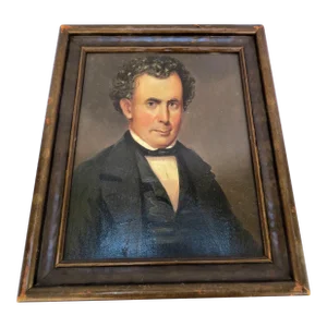 Antique Late 1800s Early American Painting of Gentlemen Oil on Board