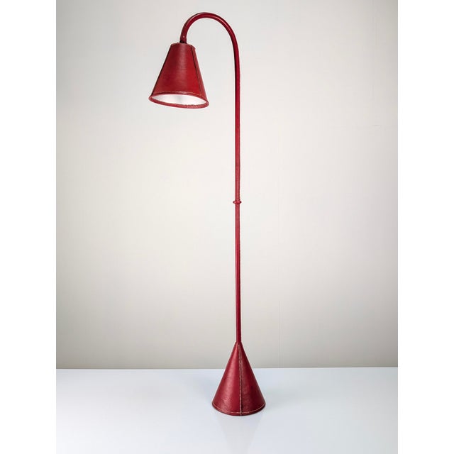 Mid-Century Modern Floor Lamp in Red Leather attributed to Jacques Adnet, France, 1960s For Sale - Image 16 of 16