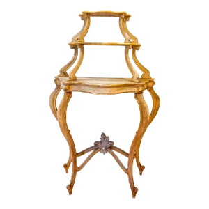 Rare 1960s Vintage 3 Tier Gold Leaf Wooden French Etagere.