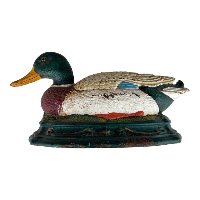 Early 20th Century Cast Iron Mallard Duck Door Stop For Sale