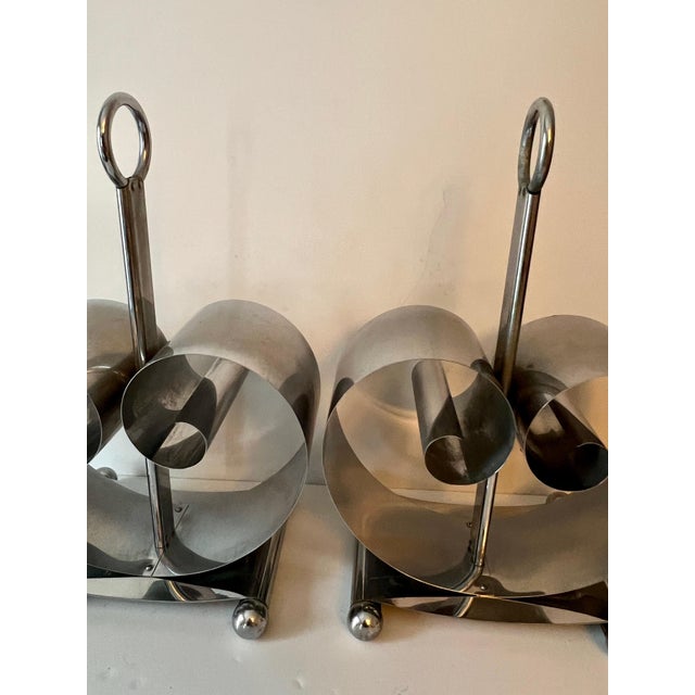 Norman Bel Geddes Pair Norman Bel Geddes Polished Chrome Art Deco Magazine Racks For Sale - Image 4 of 12