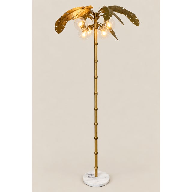 Mid 20th Century Vintage Mid Century Modern Chinoiserie Gold Palm Tree Floor Lamp For Sale - Image 5 of 7
