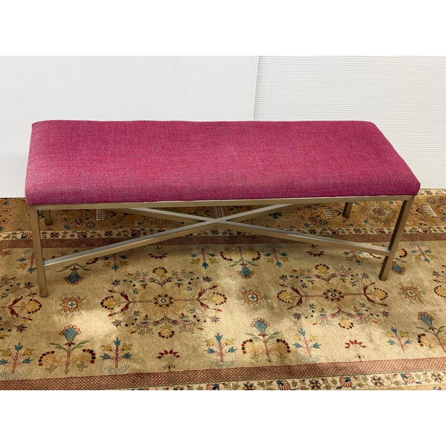 Design Plus Gallery presents a Berry Bench from Lee Industries. The bench seat is upholstered in a tight double-knit...