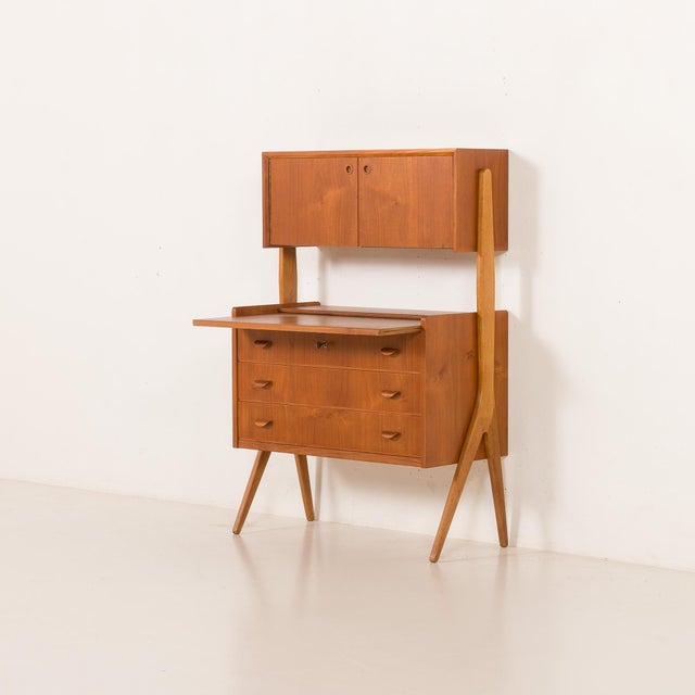 Brown Danish Teak Secretaire with Hidden Vanity attributed to Poul Volther, 1960s For Sale - Image 8 of 18