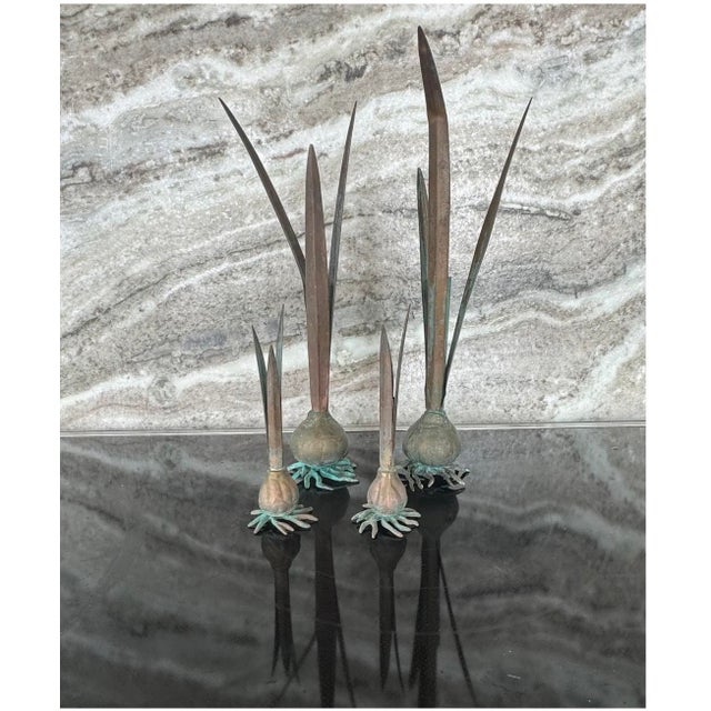 1980s 1980s Miniature Postmodern Italian Carnevale Verdigris Metal Bulb Vases, Rare Set of Three For Sale - Image 5 of 5