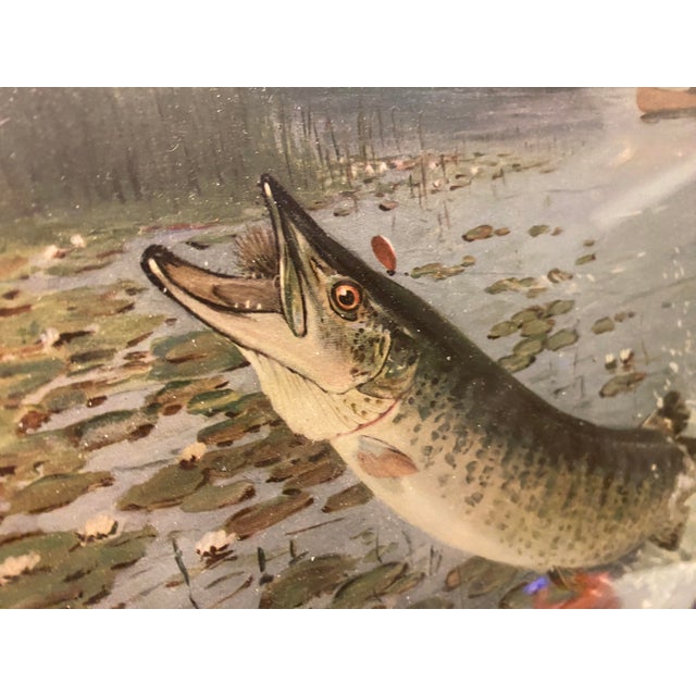 Vintage Black Trout Painting by Lynn Bogue Hunt Matted Framed Original A beautiful addition to your wall at the cottage....