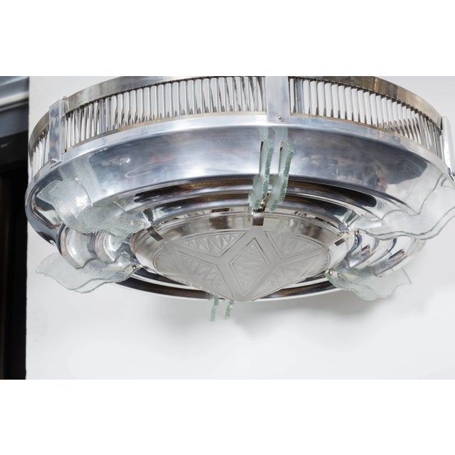Chrome Large French Modernist Circular Chandelier, Petitot For Sale - Image 8 of 11