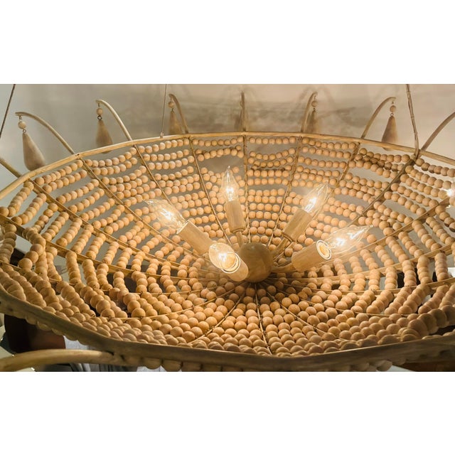 Contemporary Currey & Company Organic Modern Wood Bead Korg Chandelier For Sale - Image 3 of 7