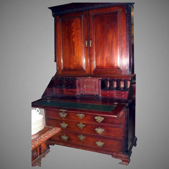 Mid 18th Century George III Mahogany Slant Front Bookcase Fret English For Sale - Image 5 of 5