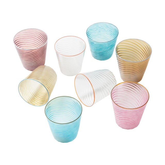 Modern Celerie Kemble Glassware for Chairish Twisty Cups in Olive with Opal Blue Rim, Set of 6 For Sale - Image 3 of 5