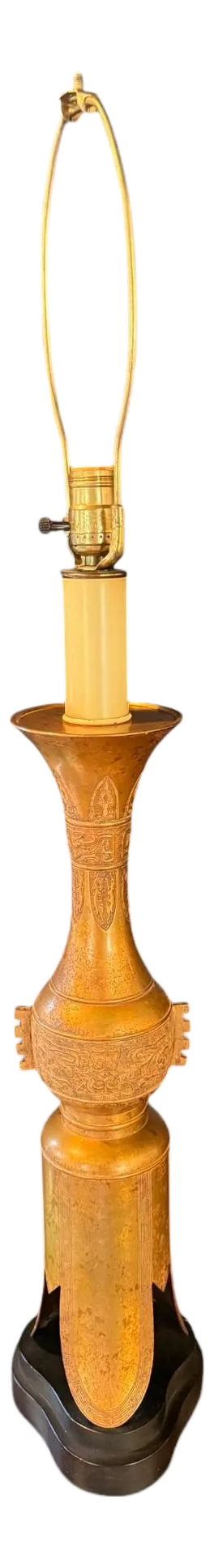 Mid Century James Mont Style Egyptian Motif Gold Tone Table Lamp