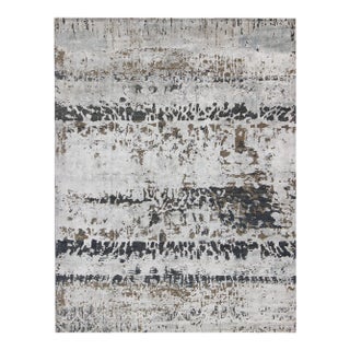 Modern Hand-Knotted Rug in Wool With All-Over Modern Design in Ivory, Brown, Gray and Blue For Sale