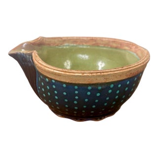Vintage Studio Pottery Pouring Bowl in Cobalt Blue and Turquoise Glaze For Sale