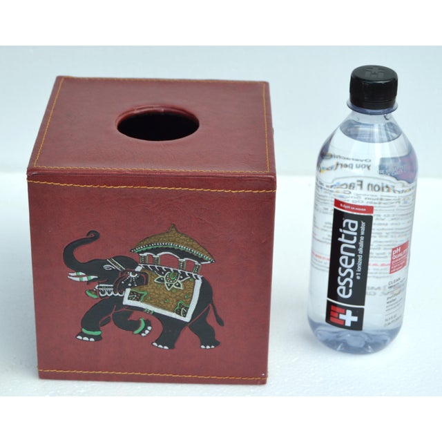 Late 20th Century Burgundy Embossed Leather Elephant Tissue Box Kleenex Cover For Sale - Image 18 of 18