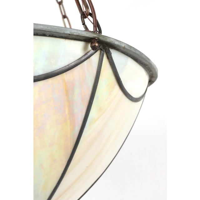 Mid 20th Century Mid 20th Century Arts & Crafts Iridescent Slag Glass Bowl Pendant Light For Sale - Image 5 of 12