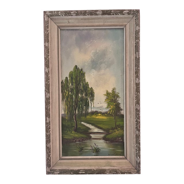 Vintage Signed Landscape Oil Painting on Board, Circa 1960s For Sale