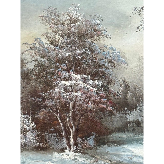 Winter Forest Landscape - Antique Oil Painting by 19th Century American Artist 1920 Circa For Sale - Image 9 of 18