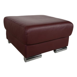 Blues Leather Stool in Red Wine and Red Bordeaux Chrome from Ewald Schillig For Sale