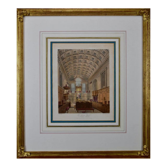 The German Chapel in St. James Palace, a 19th Century Hand Colored Engraving, 1819 For Sale
