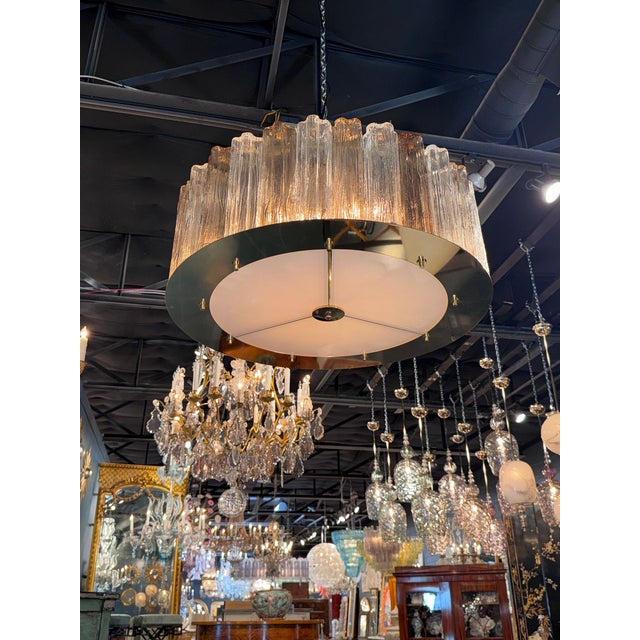 Modern Murano Champagne and Clear Tronchi Glass Drum Chandelier For Sale - Image 3 of 6