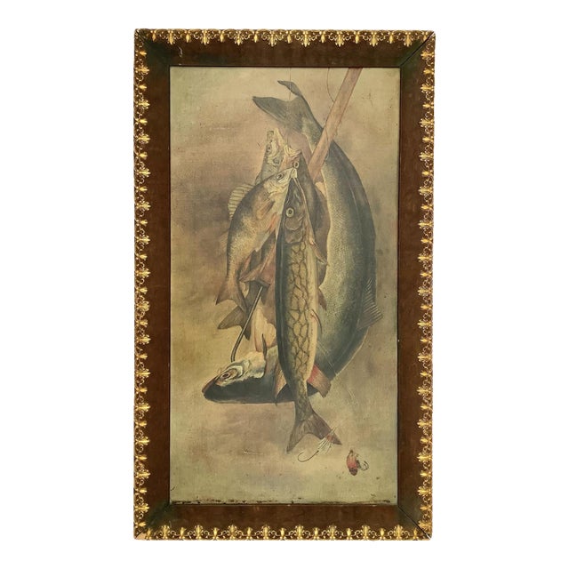 Early 1900s Catch of the Day Oil Painting For Sale