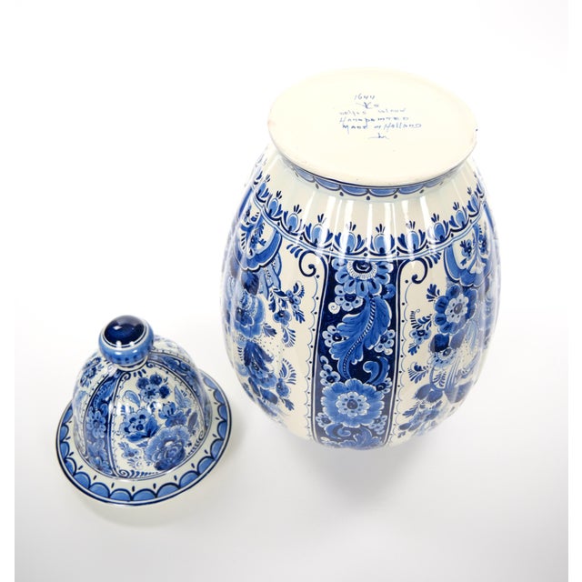 Large Antique Dutch Blue and White Delft Fluted Covered Jars, Circa 1880 For Sale - Image 16 of 17
