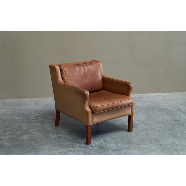 Scandinavian Lounge Chair in Patinated Cognac Leather by Børge Mogensen, 1950s For Sale - Image 11 of 15