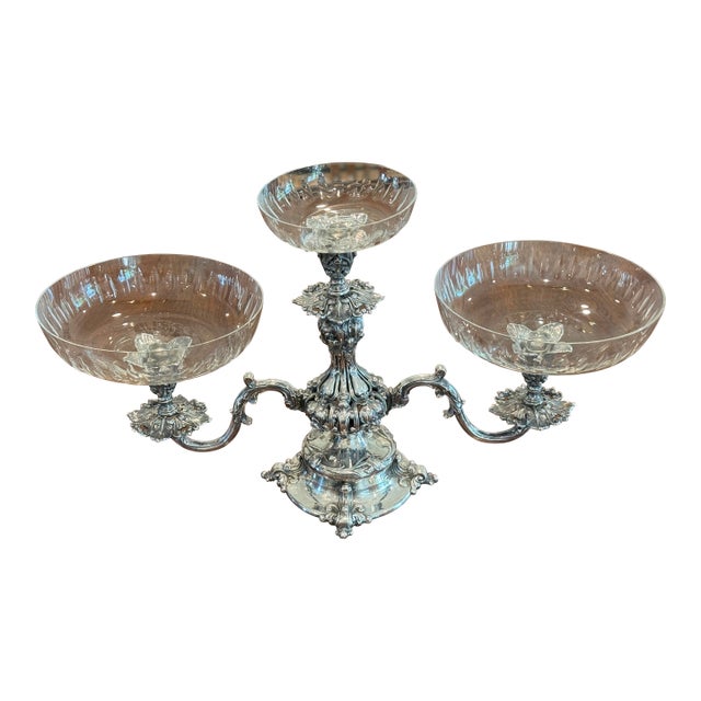 1940s Reed & Barton #165 Epergne Candelabra With Original Glass Bowls - Mid Century For Sale