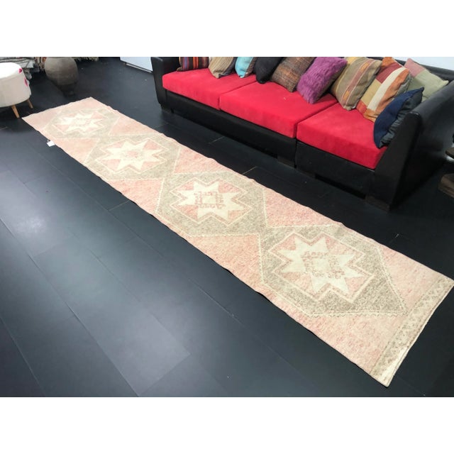 Rococo Oushak Natural Faded Runner Rug For Sale - Image 3 of 11