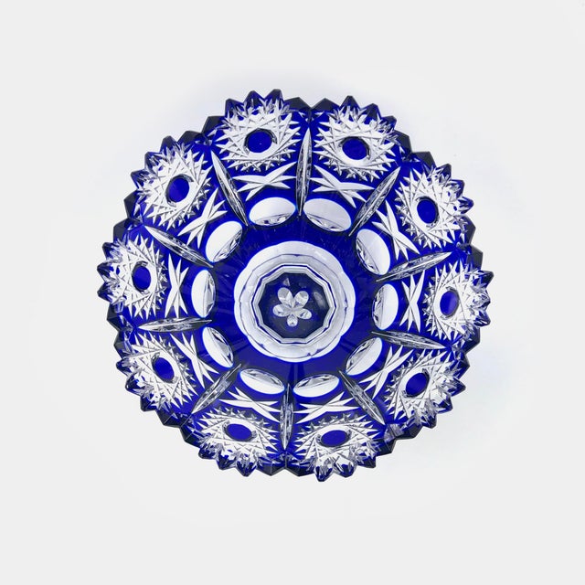 Mid 20th Century Blue Cut Glass Compote For Sale - Image 5 of 8