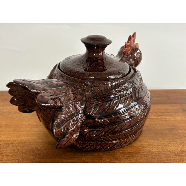 Ceramic Late 20th Century Folk Art Pottery Chicken Canister With Lid For Sale - Image 7 of 11