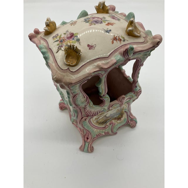Antique Large French Pink Faience Sedan Chair Double Sword Mark For Sale In New York - Image 6 of 16