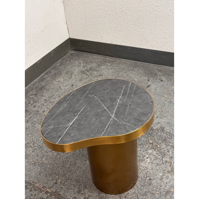 2010s Michael Oren Custom Design Black Marquina Marble Kidney Side Table For Sale - Image 5 of 12