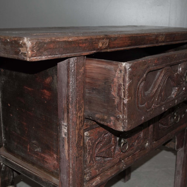 Paint Antique Chinese Early 1900s Old Red Lacquer Altar Table For Sale - Image 7 of 12