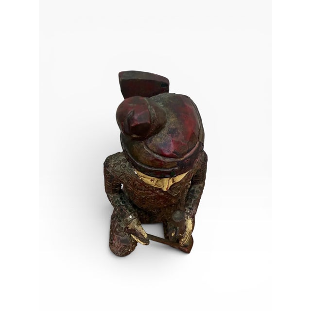 Mid 20th Century Hand-Carved Chinese Wooden Figural Sculpture of Seated Musician Holding Musical Instrument For Sale - Image 13 of 14